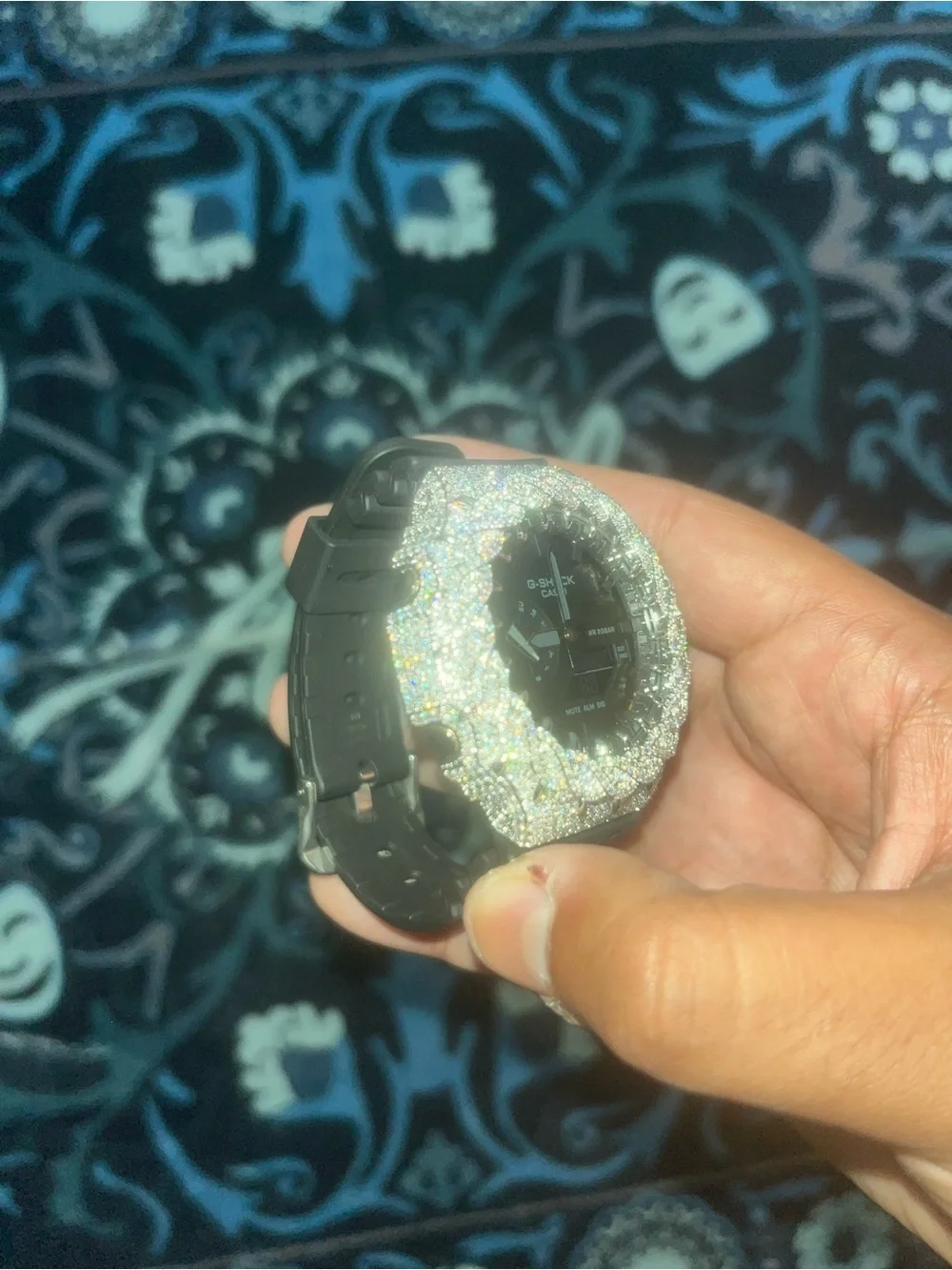 G-Shock Black Dial Watch with .925 Silver dimond Bezel